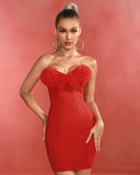 Red Flower Mini Bandage Dress