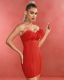 Red Flower Mini Bandage Dress