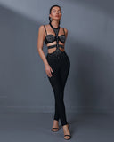 Rhinestone Trim Bandage Backless Jumpsuit