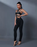 Rhinestone Trim Bandage Backless Jumpsuit