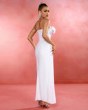 White-rose Strapless Maxi Bandage Dress