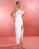 White-rose Strapless Maxi Bandage Dress