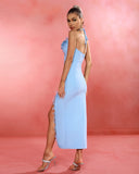 Blue Flower Cut Out Bandage Dress