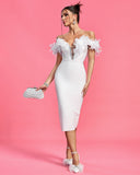 Off Shoulder Feather Trim Bandage Dress