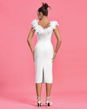 Off Shoulder Feather Trim Bandage Dress