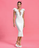 Off Shoulder Feather Trim Bandage Dress