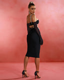 Crystal & Sequined Black Midi Skirt Set