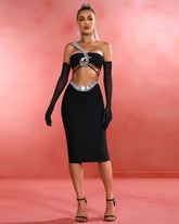 Crystal & Sequined Black Midi Skirt Set