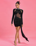 Crystal Neck Cutout Mesh Bandage Dress