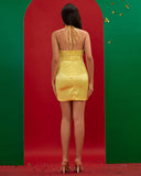 Halter Neck 3D Floral Mini Dress