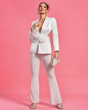 V Neck Cutout Pearl Jacket & Pants Set