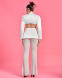 V Neck Cutout Pearl Jacket & Pants Set