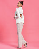 V Neck Cutout Pearl Jacket & Pants Set