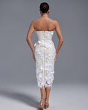 Strapless Floral Applique Midi Dress