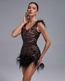 Feather Trim Mini Sequins Dress