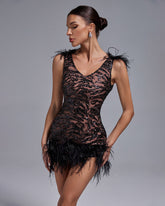 Feather Trim Mini Sequins Dress