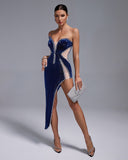 Asymmetric Crystal Mesh Bodycon Dress