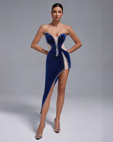 Asymmetric Crystal Mesh Bodycon Dress