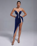 Asymmetric Crystal Mesh Bodycon Dress