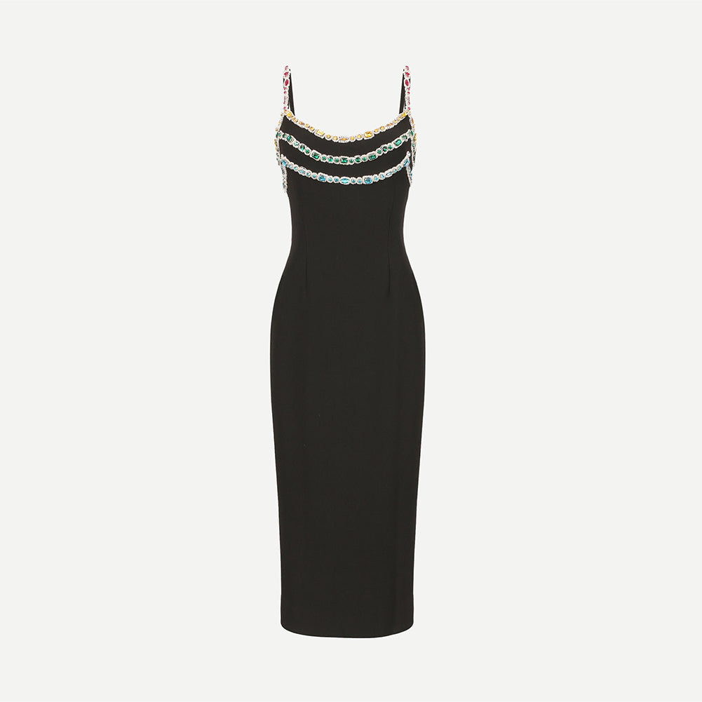 Strappy Sleeveless Color Diamond Midi Bandage Set HL9501