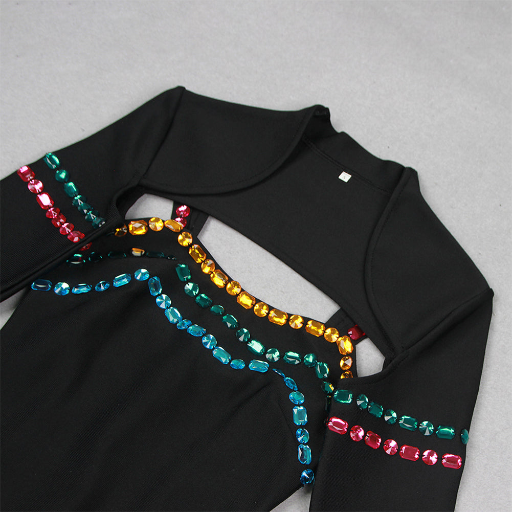 Strappy Sleeveless Color Diamond Midi Bandage Set HL9501