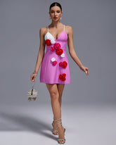 Pearl Strap Multicolor Flowers Mini Dress