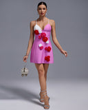 Pearl Strap Multicolor Flowers Mini Dress