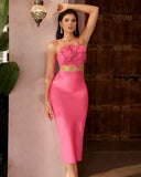 Flower Applique Top & Bandage Skirt Set