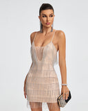 Crystal Fringe Mini Backless Dress