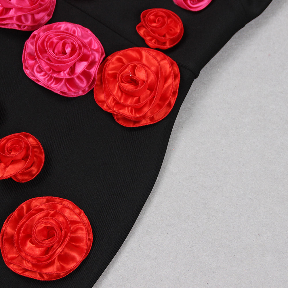 One Shoulder Sleeveless Flower Midi Bandage Dress HL9555