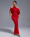 Strap-Flower Backless Maxi Bandage Dress