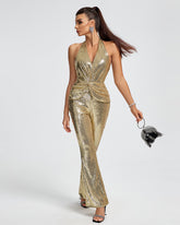 Disco Gold Halter Sequins Jumpsuit