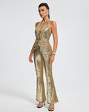 Disco Gold Halter Sequins Jumpsuit