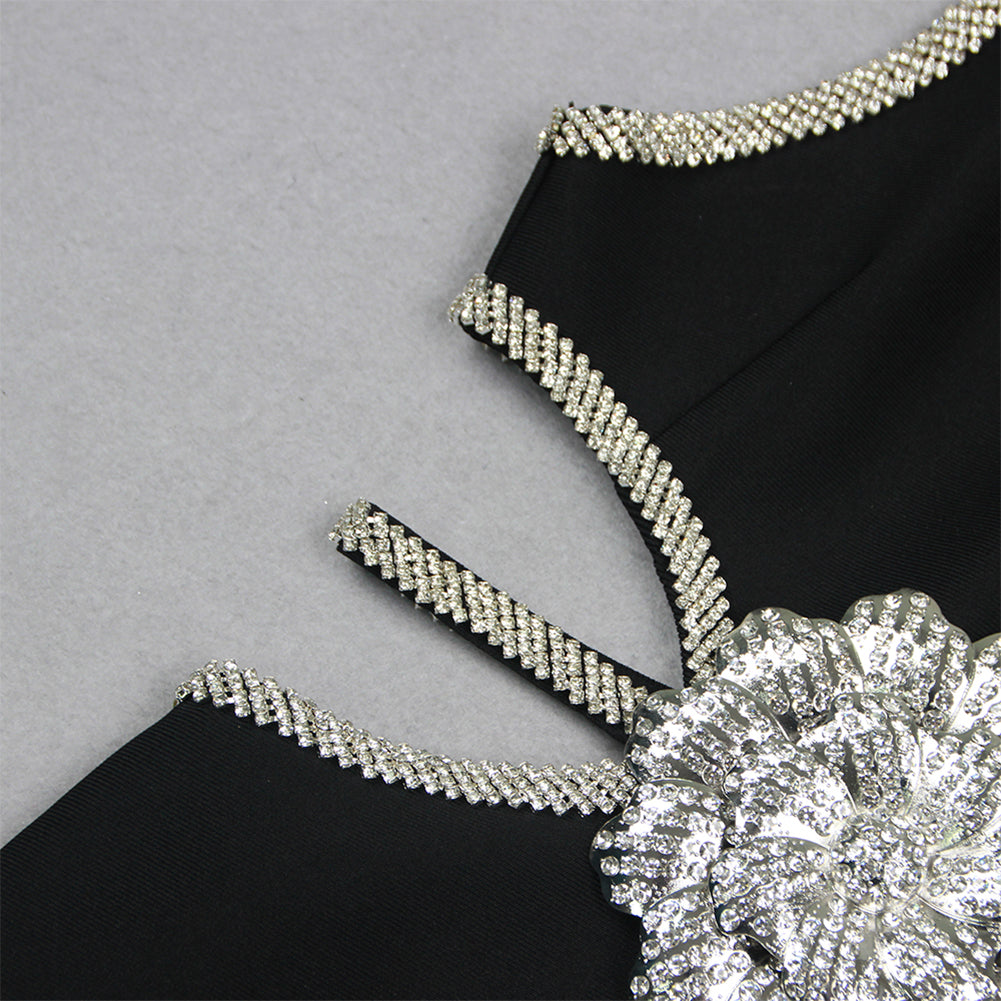 Round Neck Sleeveless Rhinestone Mini Bandage Dress HL9589
