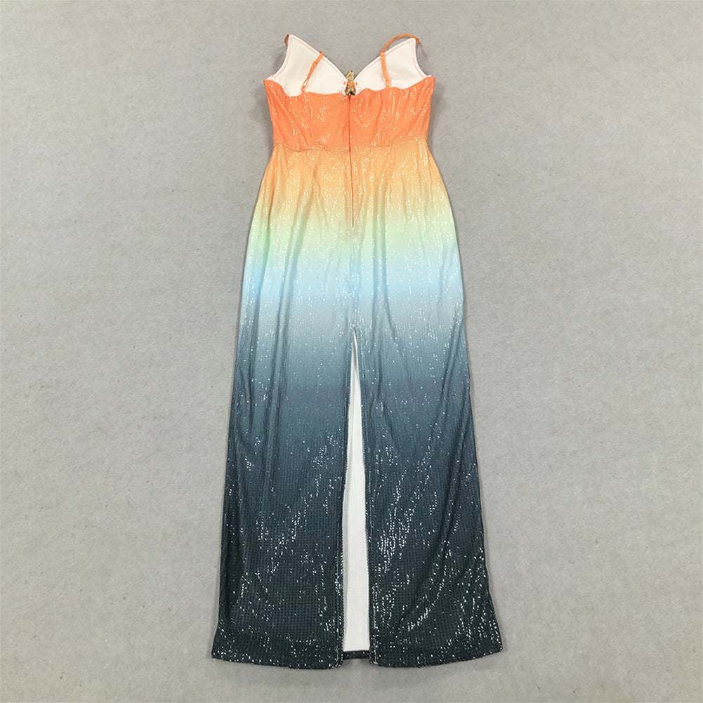 Strappy Sleeveless Sequins Midi Bodycon Dress HL9655