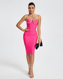 One Shoulder Crystal Chain Bandage Dress