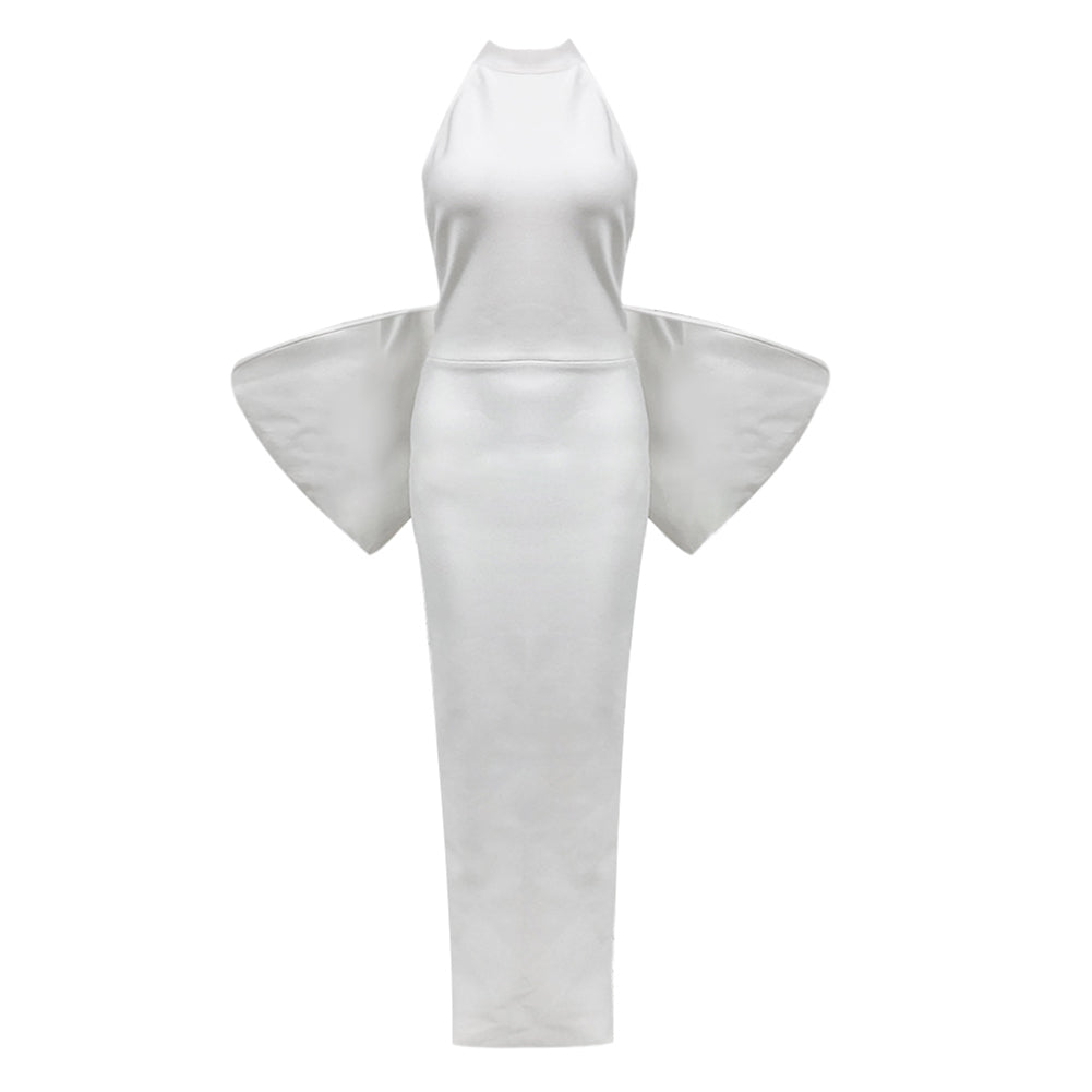 White Halter Neck Backless Maxi Tube Dress with Big Bowknot