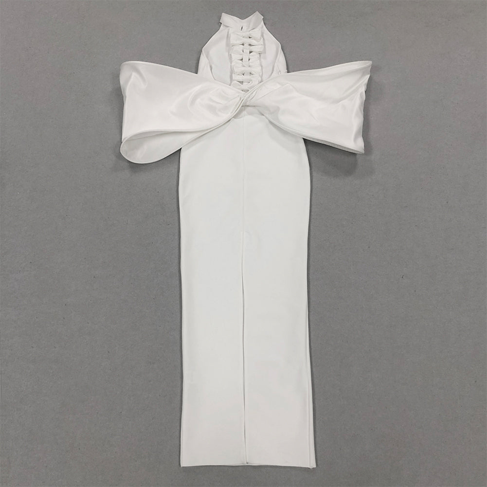 Semi-High Collar Sleeveless Exaggerated Bowknot Maxi Bandage Dress HL9705
