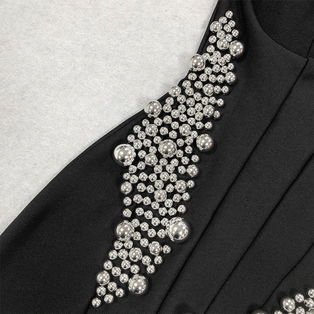 Black Mini Bandage Corset Dress with Big Beads