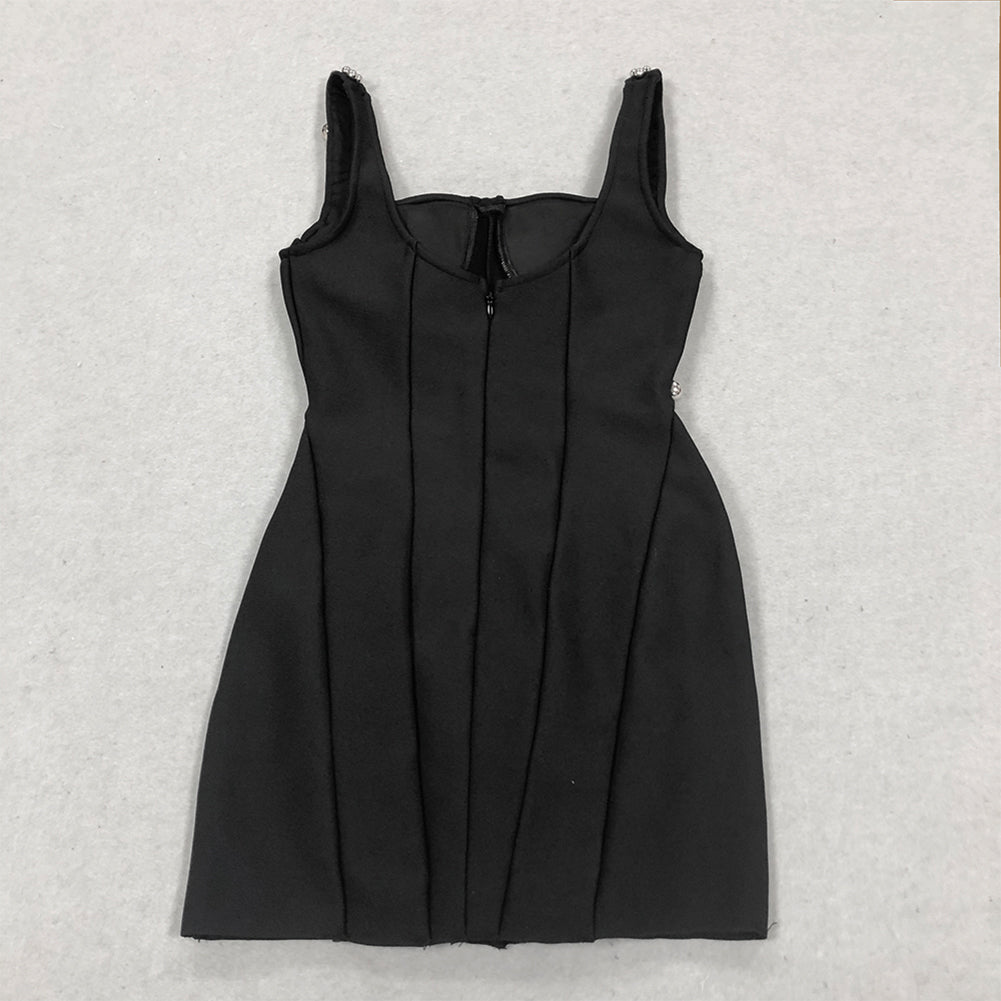 Black Mini Bandage Corset Dress with Big Beads