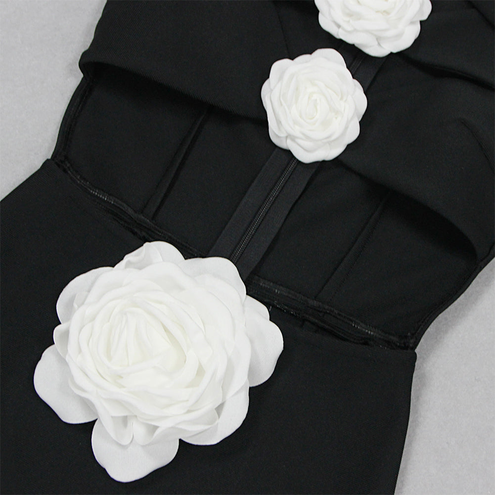Round Neck Sleeveless Flower Midi Bandage Dress HL9780
