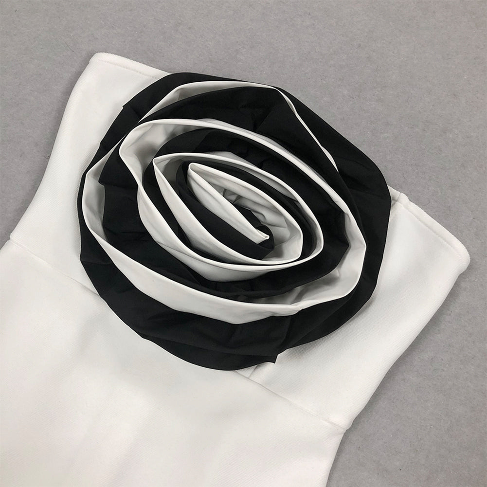 Black & White Floral Off Shoulder Maxi Bandage Dress
