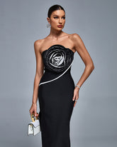 Strapless Flower Detail Bandage Maxi Dress