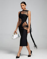 Fan-shaped Cutout Tassel Bandage Dress