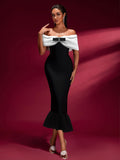 Off Shoulder Bow Fishtail Bandage Dress