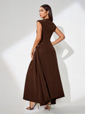 Skew Collar Pure Color Maxi Dress