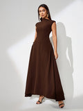 Skew Collar Pure Color Maxi Dress