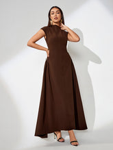 Skew Collar Pure Color Maxi Dress