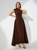 Skew Collar Pure Color Maxi Dress