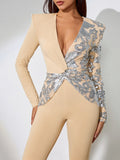 Low Cut Sequins Bodycon Jumpsuit